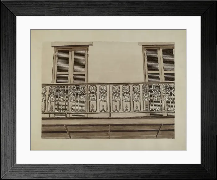 Framed Print : Cast Iron Balcony Rail, c. 1936. Creator: Lucien Verbeke Framed Print : Cast Iron Balcony Rail, c. 1936. Creator: Lucien Verbeke