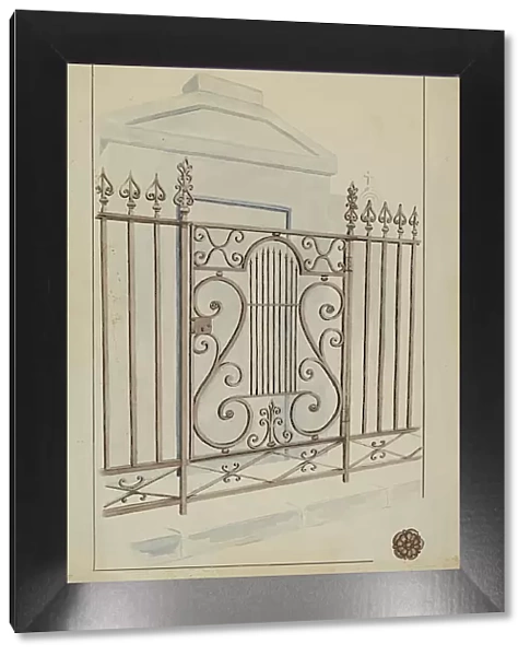 Wrought Iron Gate and Fence, c. 1936. Creator: Lucien Verbeke