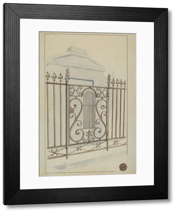 Framed Print : Wrought Iron Gate and Fence, c. 1936. Creator: Lucien Verbeke Framed Print : Wrought Iron Gate and Fence, c. 1936. Creator: Lucien Verbeke