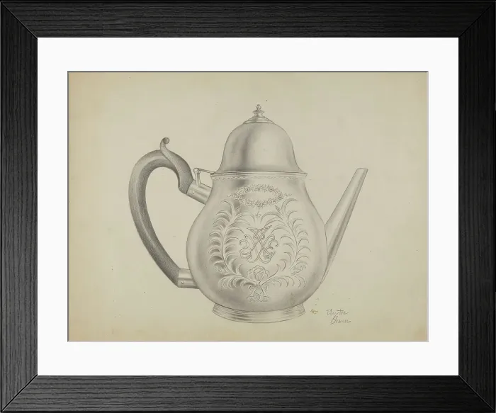 Framed Print : Silver Teapot, 1935 / 1942. Creator: Clayton Braun