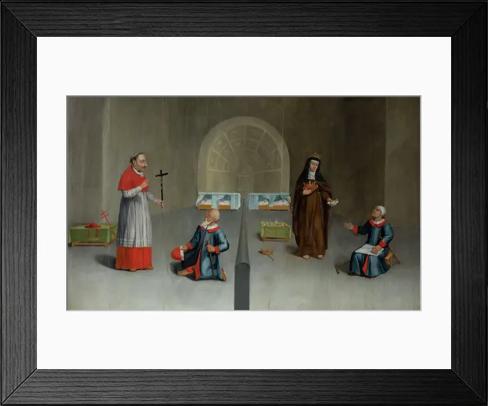 Framed Print : Interior of a Hospital with Saint Charles Borromeo and Saint Elizabeth of Hungary, 1669. Creator: Lefort, Jean Gilles (active Second Half of the 17th cen.) Framed Print : Interior of a Hospital with Saint Charles Borromeo and Saint Elizabeth of Hungary, 1669. Creator: Lefort, Jean Gilles (active Second Half of the 17th cen.)