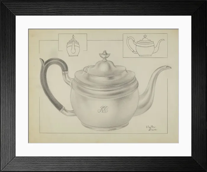 Framed Print : Silver Teapot, c. 1936. Creator: Clayton Braun Framed Print : Silver Teapot, c. 1936. Creator: Clayton Braun