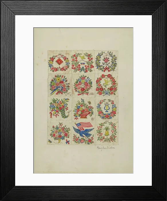 Framed Print : Applique Quilt (Friendship Quilt, or Baltimo re Bride's Quilt'), c. 1942. Creator: Mary Ann Burton. Applique Quilt (Friendship Quilt, or Baltimo re Bride's Quilt'), c. 1942. Creator: Mary Ann Burton Framed Print : Applique Quilt (Friendship Quilt, or Baltimo re Bride's Quilt'), c. 1942. Creator: Mary Ann Burton. Applique Quilt (Friendship Quilt, or Baltimo re Bride's Quilt'), c. 1942. Creator: Mary Ann Burton