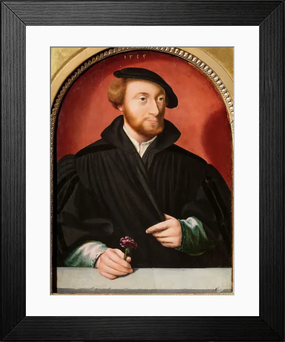 Framed Print : Portrait of a man with a carnation, 1535. Creator: Bruyn, Bartholomaeus (Barthel), the Elder (1493-1555)
