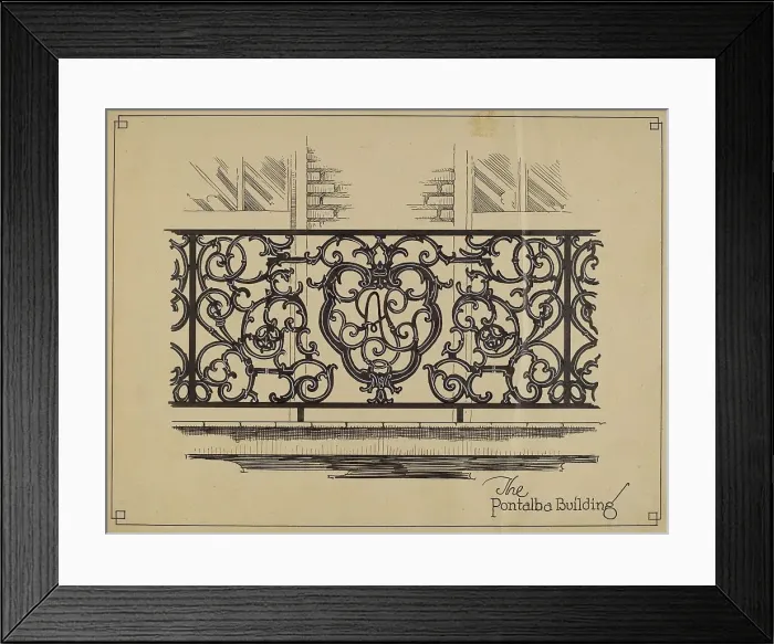 Framed Print : Cast Iron Balcony Rail, c. 1936. Creator: Thomas Byrne Framed Print : Cast Iron Balcony Rail, c. 1936. Creator: Thomas Byrne