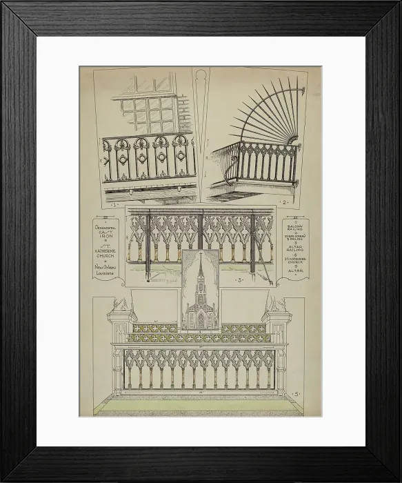 Framed Print : Cast Iron Balcony Rail, c. 1936. Creator: Thomas Byrne Framed Print : Cast Iron Balcony Rail, c. 1936. Creator: Thomas Byrne