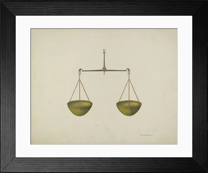 Framed Print : Shaker Scales, c. 1939. Creator: George V. Vezolles Framed Print : Shaker Scales, c. 1939. Creator: George V. Vezolles