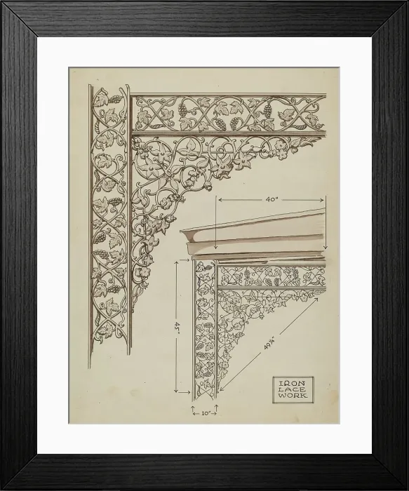 Framed Print : Cast Iron Balcony Rail, c. 1936. Creator: Thomas Byrne Framed Print : Cast Iron Balcony Rail, c. 1936. Creator: Thomas Byrne