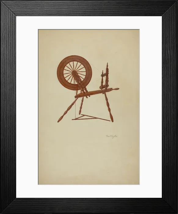 Framed Print : Shaker Spinning Wheel Flax, c. 1941. Creator: George V. Vezolles Framed Print : Shaker Spinning Wheel Flax, c. 1941. Creator: George V. Vezolles