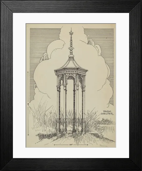 Framed Print : Cast Iron Pavilion, c. 1936. Creator: Thomas Byrne Framed Print : Cast Iron Pavilion, c. 1936. Creator: Thomas Byrne