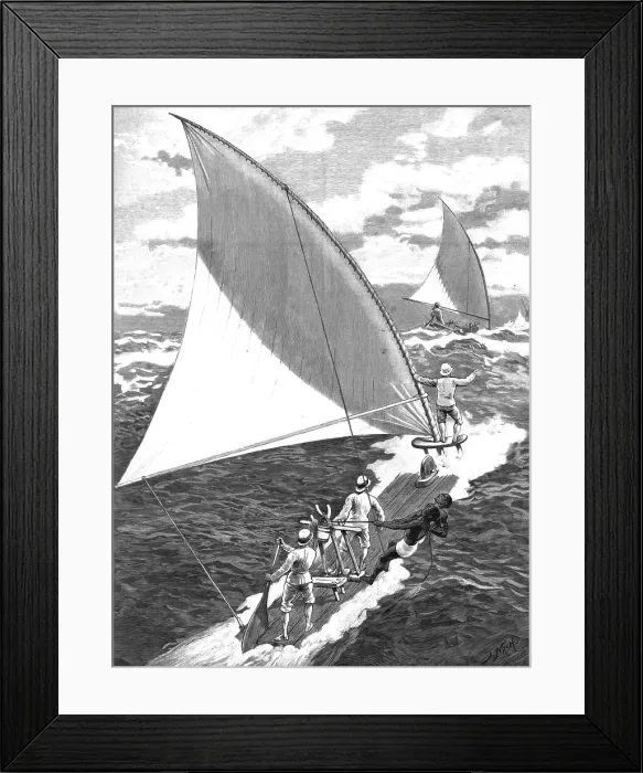 Framed Print : A Jangada Race on the Coast of Northern Brazil, 1891. Creator: Joseph Nash Framed Print : A Jangada Race on the Coast of Northern Brazil, 1891. Creator: Joseph Nash