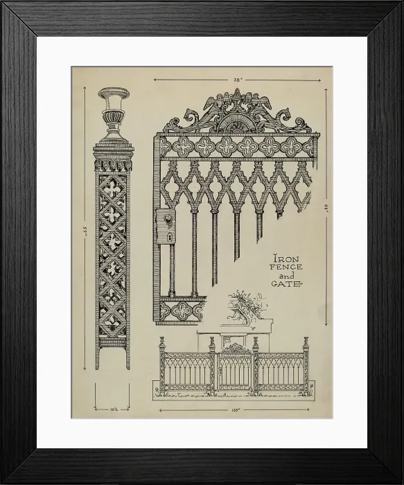 Framed Print : Iron Gate and Fence, c. 1936. Creator: Thomas Byrne Framed Print : Iron Gate and Fence, c. 1936. Creator: Thomas Byrne