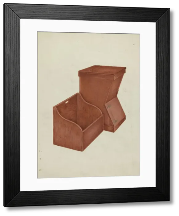 Framed Print : Shaker Wood Box and Kindling Box, c. 1937. Creator: George V. Vezolles Framed Print : Shaker Wood Box and Kindling Box, c. 1937. Creator: George V. Vezolles