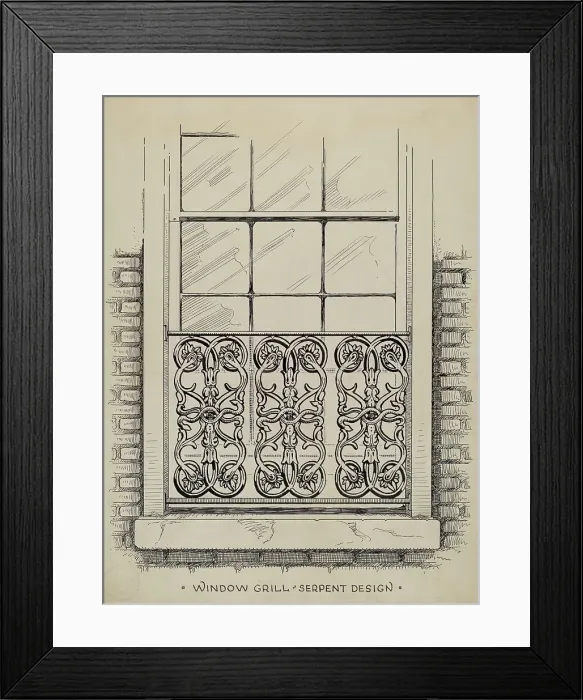 Framed Print : Cast Iron Window Grill, c. 1936. Creator: Thomas Byrne Framed Print : Cast Iron Window Grill, c. 1936. Creator: Thomas Byrne