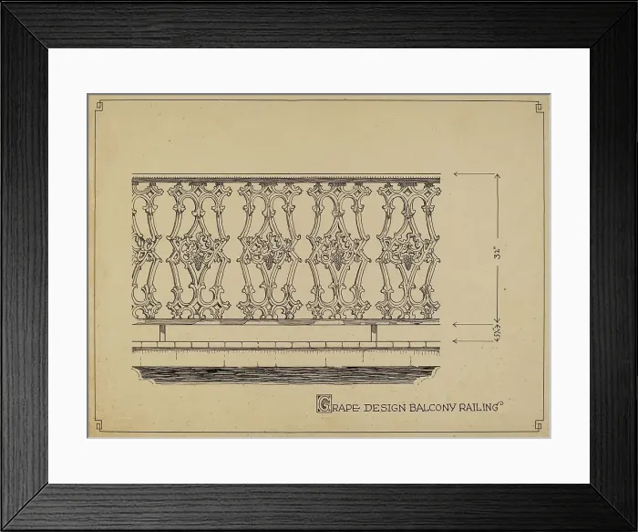 Framed Print : Grape Design Balcony, c. 1936. Creator: Thomas Byrne Framed Print : Grape Design Balcony, c. 1936. Creator: Thomas Byrne
