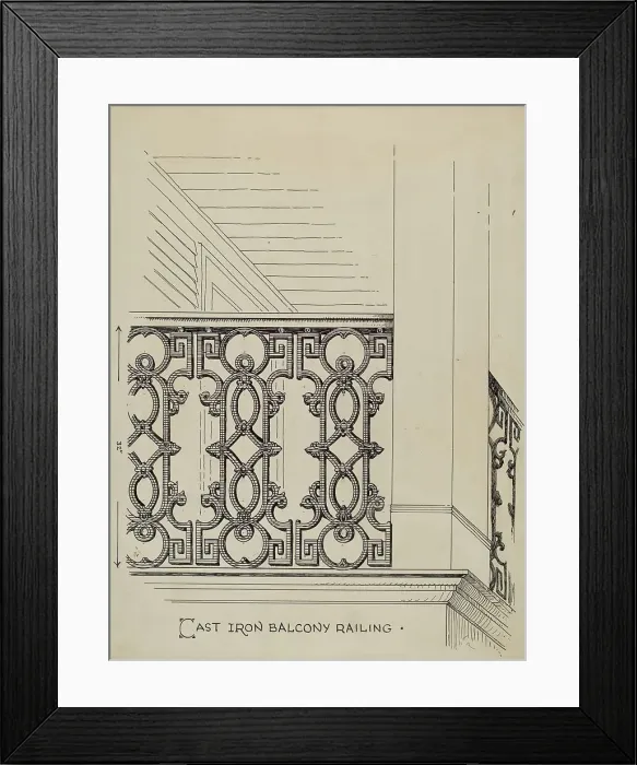 Framed Print : Cast Iron Balcony Railing, c. 1936. Creator: Thomas Byrne Framed Print : Cast Iron Balcony Railing, c. 1936. Creator: Thomas Byrne