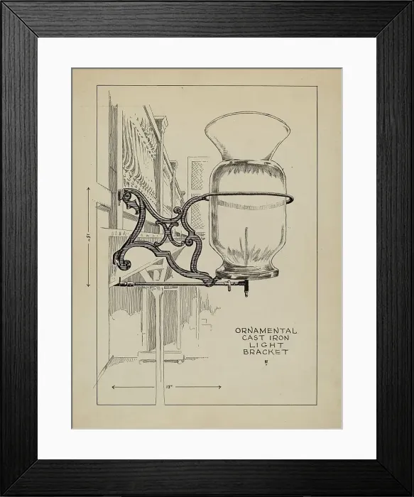 Framed Print : Cast Iron Lamp Bracket, c. 1936. Creator: Thomas Byrne Framed Print : Cast Iron Lamp Bracket, c. 1936. Creator: Thomas Byrne