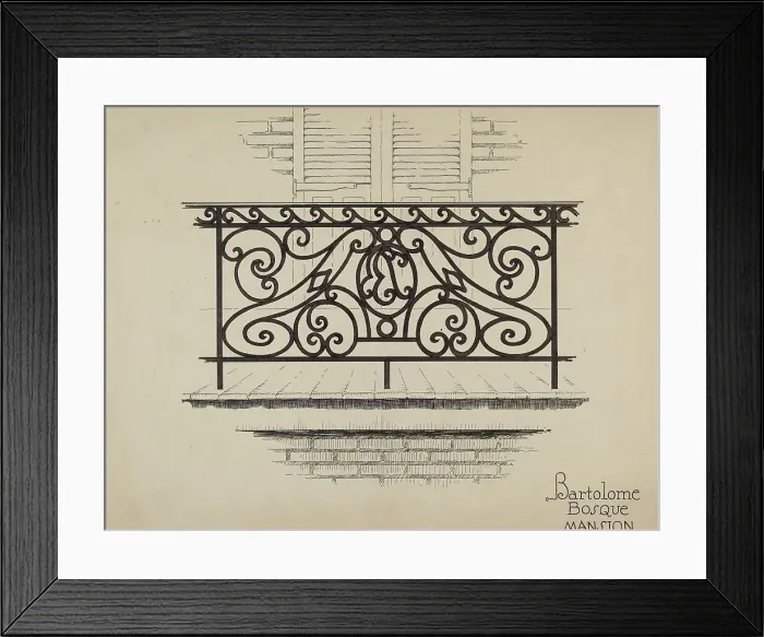 Framed Print : Wrought Iron Railing, c. 1936. Creator: Thomas Byrne Framed Print : Wrought Iron Railing, c. 1936. Creator: Thomas Byrne