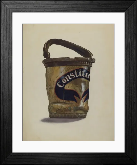 Framed Print : Leather Fire Bucket, c. 1939. Creator: Page Coffman Framed Print : Leather Fire Bucket, c. 1939. Creator: Page Coffman