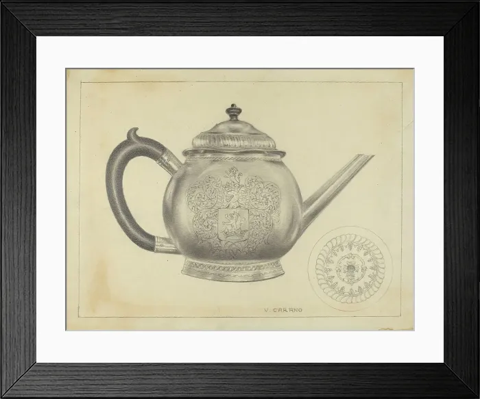 Framed Print : Silver Teapot, 1935 / 1942. Creator: Vincent Carano Framed Print : Silver Teapot, 1935 / 1942. Creator: Vincent Carano