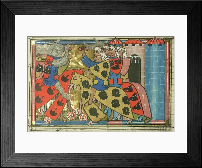 Framed Print : The Battle of Xerigordos in 1096 (From Li rommans de Godefroy de Buillon et de Salehadin'), 1337. Creator: Maître de Fauvel (active 1314-1340). The Battle of Xerigordos in 1096 Framed Print : The Battle of Xerigordos in 1096 (From Li rommans de Godefroy de Buillon et de Salehadin'), 1337. Creator: Maître de Fauvel (active 1314-1340). The Battle of Xerigordos in 1096