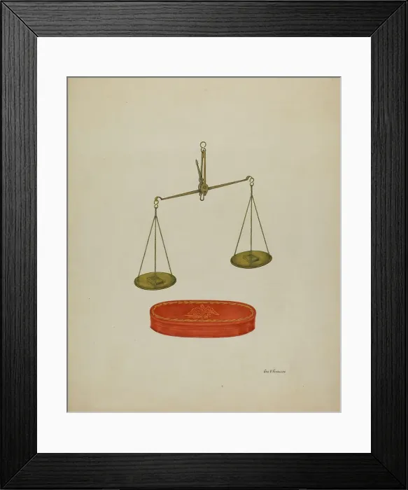 Framed Print : Shaker Scales, c. 1938. Creator: George V. Vezolles Framed Print : Shaker Scales, c. 1938. Creator: George V. Vezolles