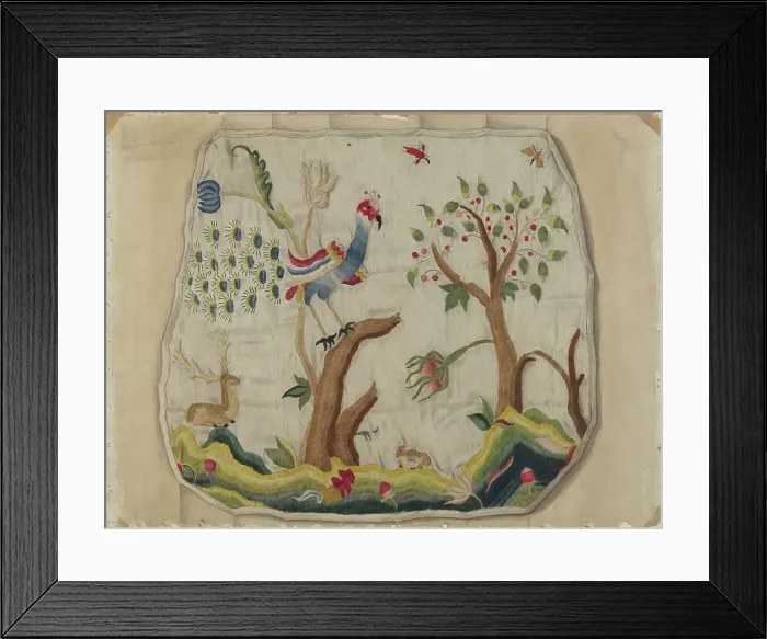 Framed Print : Crewel Embroidery Chair Seat, c. 1936. Creator: Eleanor Cunningham Framed Print : Crewel Embroidery Chair Seat, c. 1936. Creator: Eleanor Cunningham