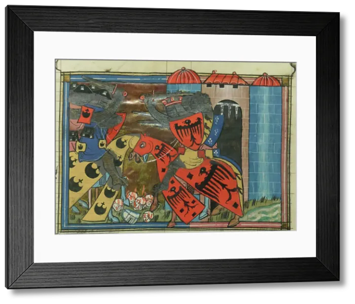 Framed Print : The Battle of Dorylaeum on 1 July 1097, 1337. Creator: Maître de Fauvel (active 1314-1340) Framed Print : The Battle of Dorylaeum on 1 July 1097, 1337. Creator: Maître de Fauvel (active 1314-1340)