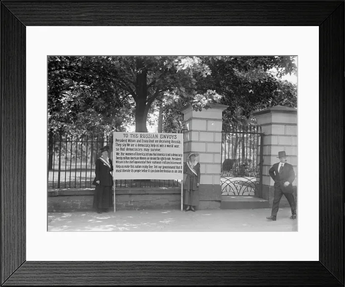 Framed Print : Woman Suffrage Banner, 1917. Creator: Harris & Ewing. Woman Suffrage Banner, 1917. Creator: Harris & Ewing Framed Print : Woman Suffrage Banner, 1917. Creator: Harris & Ewing. Woman Suffrage Banner, 1917. Creator: Harris & Ewing