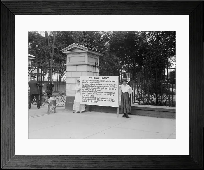 Framed Print : Woman Suffrage Banner, 1917. Creator: Harris & Ewing. Woman Suffrage Banner, 1917. Creator: Harris & Ewing Framed Print : Woman Suffrage Banner, 1917. Creator: Harris & Ewing. Woman Suffrage Banner, 1917. Creator: Harris & Ewing