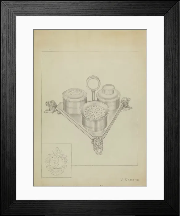 Framed Print : Silver Ink Stand, c. 1936. Creator: Vincent Carano Framed Print : Silver Ink Stand, c. 1936. Creator: Vincent Carano
