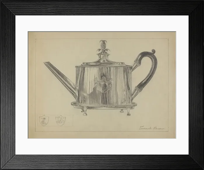 Framed Print : Silver Teapot, c. 1936. Creator: Vincent Carano Framed Print : Silver Teapot, c. 1936. Creator: Vincent Carano