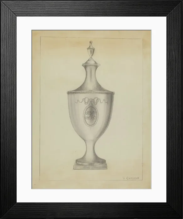 Framed Print : Silver Sugar Urn, c. 1936. Creator: Vincent Carano Framed Print : Silver Sugar Urn, c. 1936. Creator: Vincent Carano
