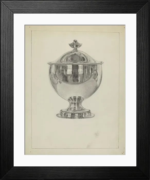 Framed Print : Silver Sugar Bowl with Cover, c. 1936. Creator: Vincent Carano