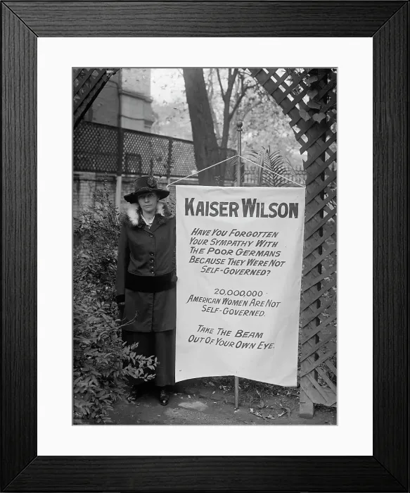 Framed Print : Woman Suffrage Banners, 1917. Creator: Harris & Ewing. Woman Suffrage Banners, 1917. Creator: Harris & Ewing Framed Print : Woman Suffrage Banners, 1917. Creator: Harris & Ewing. Woman Suffrage Banners, 1917. Creator: Harris & Ewing