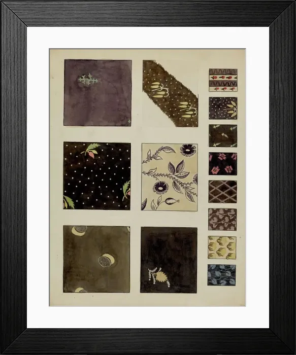 Framed Print : Textiles from Patchwork Quilt, c. 1936. Creator: Millia Davenport Framed Print : Textiles from Patchwork Quilt, c. 1936. Creator: Millia Davenport