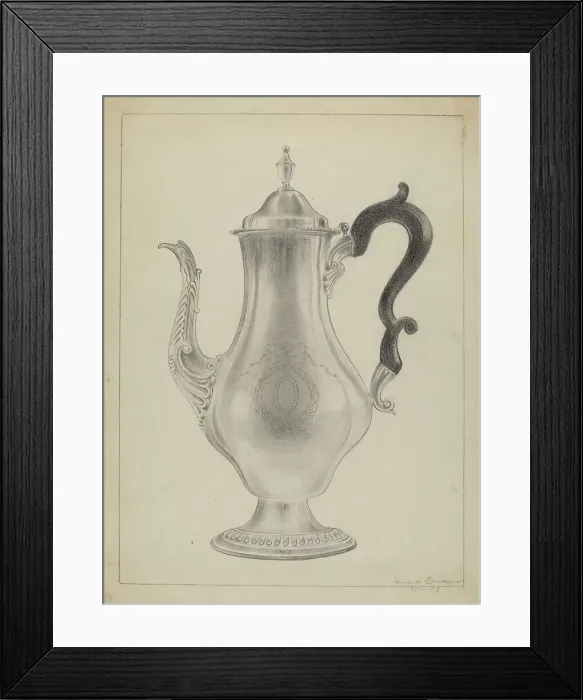 Framed Print : Silver Coffee Pot, 1935 / 1942. Creator: Vincent Carano Framed Print : Silver Coffee Pot, 1935 / 1942. Creator: Vincent Carano