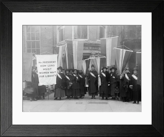 Framed Print : Woman Suffrage - Group Leaving Headquarters, 1917. Creator: Harris & Ewing. Woman Suffrage - Group Leaving Headquarters, 1917. Creator: Harris & Ewing Framed Print : Woman Suffrage - Group Leaving Headquarters, 1917. Creator: Harris & Ewing. Woman Suffrage - Group Leaving Headquarters, 1917. Creator: Harris & Ewing