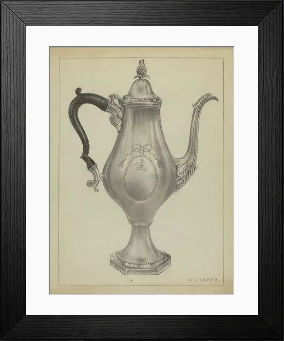 Framed Print : Silver Coffee Pot, 1935 / 1942. Creator: Vincent Carano Framed Print : Silver Coffee Pot, 1935 / 1942. Creator: Vincent Carano