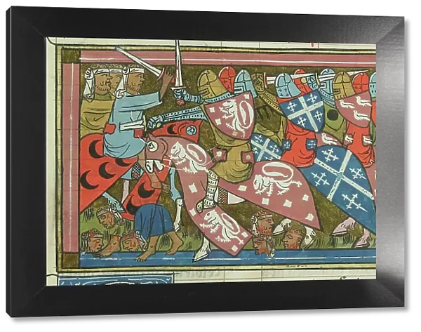 The siege of Damietta of 1218-1219 (From 'Li rommans de Godefroy de Buillon et de Salehadin'), 1337. Creator: Maître de Fauvel (active 1314-1340). The siege of Damietta of 1218-1219