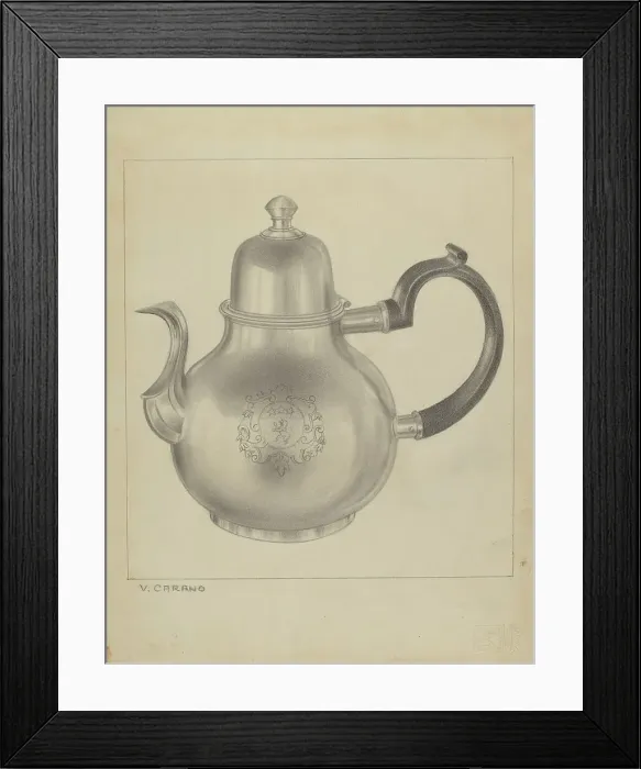 Framed Print : Silver Coffee Pot, c. 1937. Creator: Vincent Carano Framed Print : Silver Coffee Pot, c. 1937. Creator: Vincent Carano