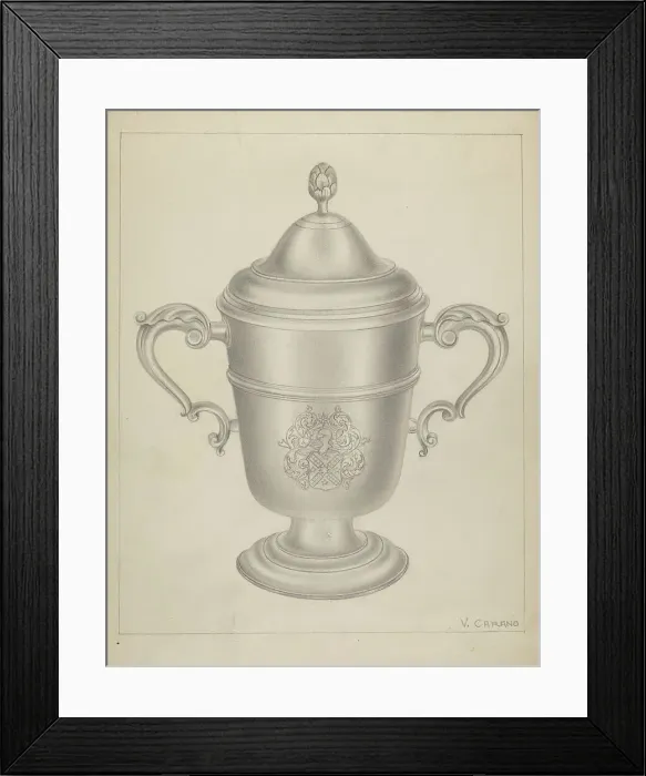 Framed Print : Silver Cup with Cover, c. 1937. Creator: Vincent Carano Framed Print : Silver Cup with Cover, c. 1937. Creator: Vincent Carano