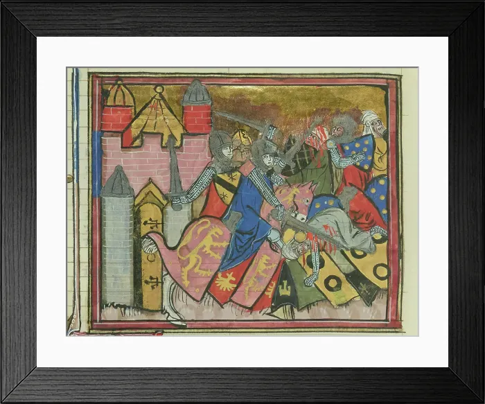 Framed Print : The Battle of Shaizar in 1111 (From Li rommans de Godefroy de Buillon et de Salehadin'), 1337. Creator: Maître de Fauvel (active 1314-1340). The Battle of Shaizar in 1111 (From Li rommans de Godefroy de Buillon et de Salehadin') Framed Print : The Battle of Shaizar in 1111 (From Li rommans de Godefroy de Buillon et de Salehadin'), 1337. Creator: Maître de Fauvel (active 1314-1340). The Battle of Shaizar in 1111 (From Li rommans de Godefroy de Buillon et de Salehadin')