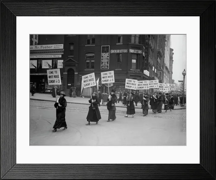 Framed Print : Woman Suffrage - Marching with Inv. Signs, 1917. Creator: Harris & Ewing. Woman Suffrage - Marching with Inv. Signs, 1917. Creator: Harris & Ewing Framed Print : Woman Suffrage - Marching with Inv. Signs, 1917. Creator: Harris & Ewing. Woman Suffrage - Marching with Inv. Signs, 1917. Creator: Harris & Ewing