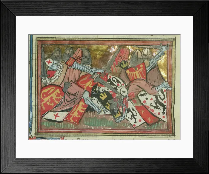 Framed Print : The Battle of Yibneh in 1123 (From Li rommans de Godefroy de Buillon et de Salehadin'), 1337. Creator: Maître de Fauvel (active 1314-1340). The Battle of Yibneh in 1123 (From Li rommans de Godefroy de Buillon et de Salehadin') Framed Print : The Battle of Yibneh in 1123 (From Li rommans de Godefroy de Buillon et de Salehadin'), 1337. Creator: Maître de Fauvel (active 1314-1340). The Battle of Yibneh in 1123 (From Li rommans de Godefroy de Buillon et de Salehadin')