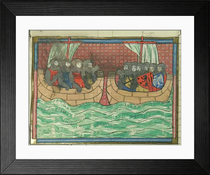 Framed Print : Crusader Fleet (From Li rommans de Godefroy de Buillon et de Salehadin'), 1337. Creator: Maître de Fauvel (active 1314-1340). Crusader Fleet (From Li rommans de Godefroy de Buillon et de Salehadin'), 1337 Framed Print : Crusader Fleet (From Li rommans de Godefroy de Buillon et de Salehadin'), 1337. Creator: Maître de Fauvel (active 1314-1340). Crusader Fleet (From Li rommans de Godefroy de Buillon et de Salehadin'), 1337