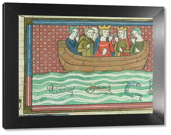 Richard the Lionheart sailing (From 'Li rommans de Godefroy de Buillon et de Salehadin'), 1337. Creator: Maître de Fauvel (active 1314-1340). Richard the Lionheart sailing (From 'Li rommans de Godefroy de Buillon et de Salehadin')