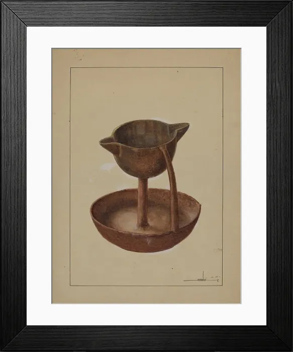 Framed Print : Iron Grease Lamp, c. 1937. Creator: James Drake Framed Print : Iron Grease Lamp, c. 1937. Creator: James Drake