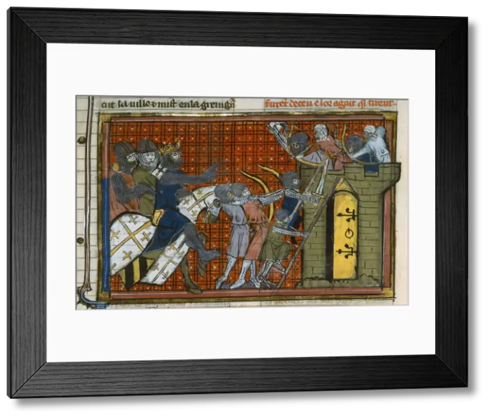 Framed Print : The Siege of Artah in 1097 (From Li rommans de Godefroy de Buillon et de Salehadin'), 1337. Creator: Maître de Fauvel (active 1314-1340). The Siege of Artah in 1097 (From Li rommans de Godefroy de Buillon et de Salehadin'), 1337 Framed Print : The Siege of Artah in 1097 (From Li rommans de Godefroy de Buillon et de Salehadin'), 1337. Creator: Maître de Fauvel (active 1314-1340). The Siege of Artah in 1097 (From Li rommans de Godefroy de Buillon et de Salehadin'), 1337