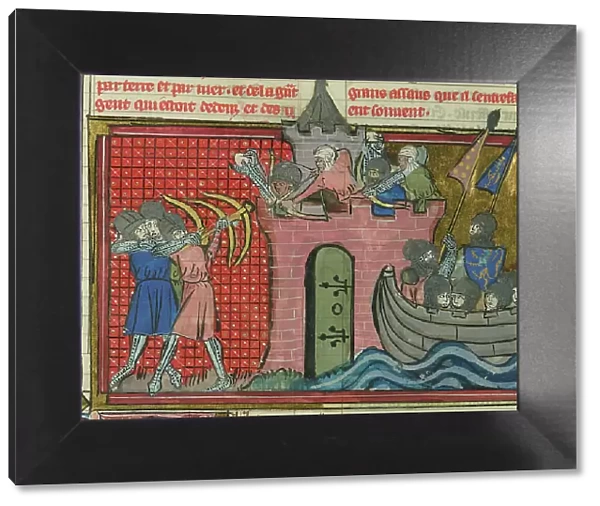 The siege of Ascalon in 1153 (From 'Li rommans de Godefroy de Buillon et de Salehadin'), 1337. Creator: Maître de Fauvel (active 1314-1340). The siege of Ascalon in 1153 (From 'Li rommans de Godefroy de Buillon et de Salehadin')